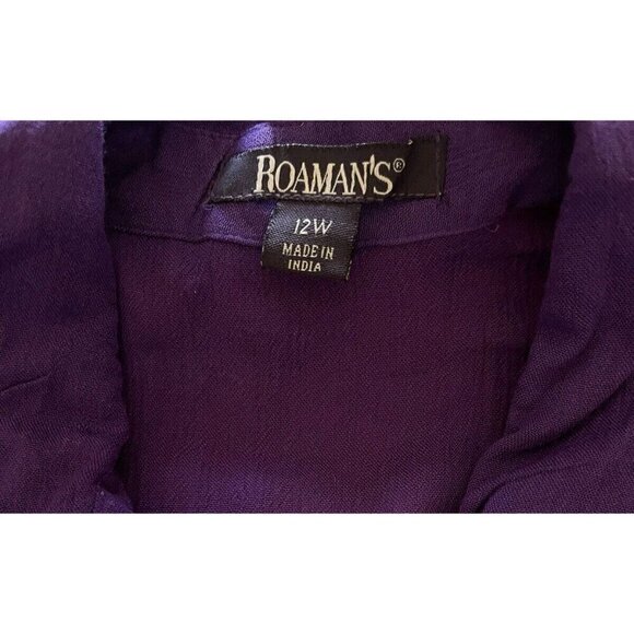 Roaman's 12W Purple Semi-Sheer Button Collar Roll-Tab 3/4 Sleeve Tunic Blouse - Picture 6 of 6